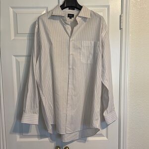 Neiman Marcus White Dress Shirt with Gray and Lavender Pinstripes